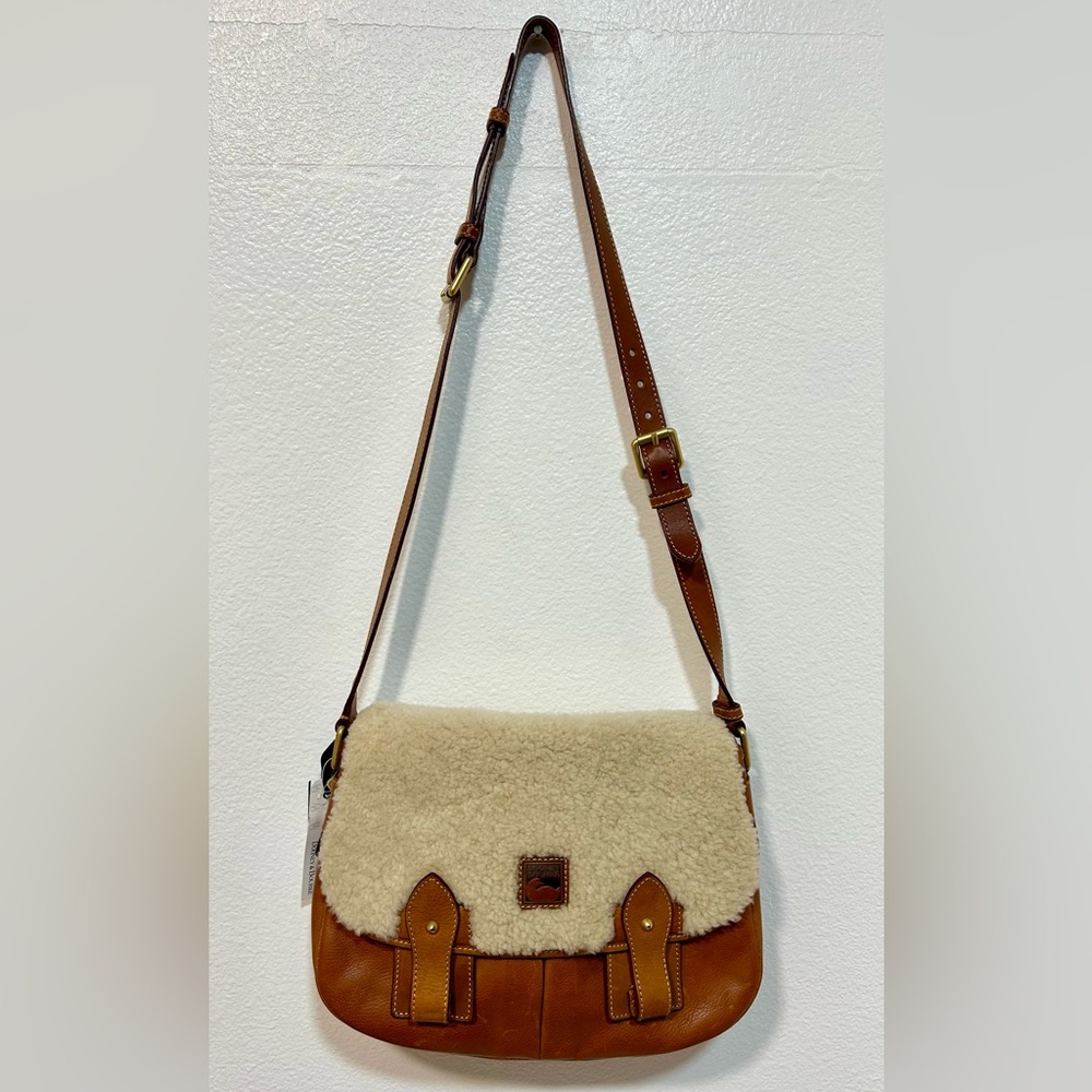 Dooney & Bourke NWT Shearling Leather  Saddle Bag with tartan lining and Bag